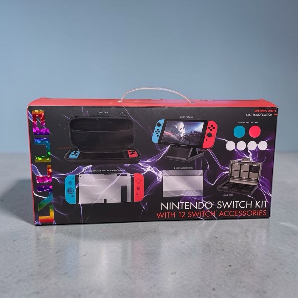 Level Up Nintendo Switch 12pc Accessories Kit Case Stand Screen Protector Bundle